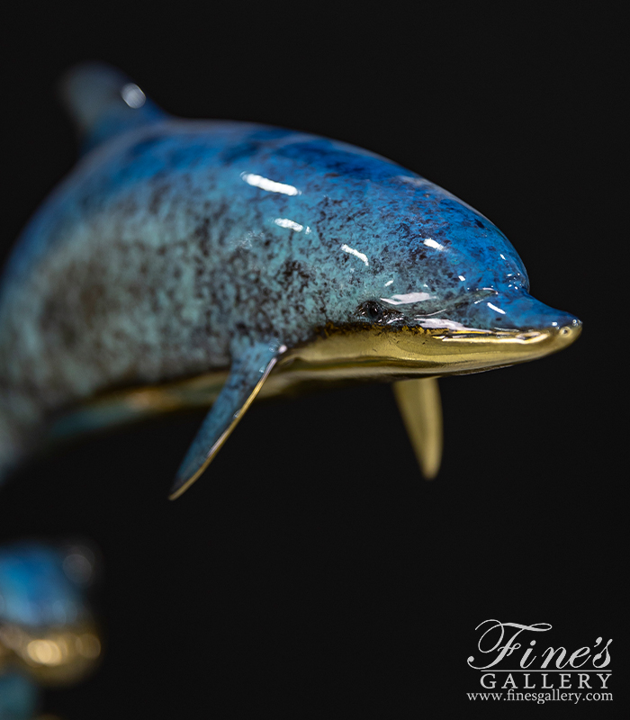 Bronze Statues  - Dolphin Riding Wave In Brilliant Blue Bronze - BS-1722